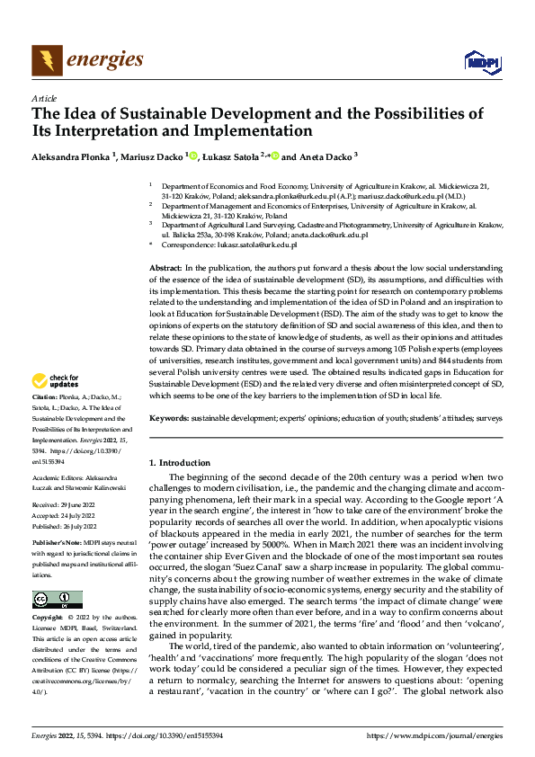 (PDF) The Idea of Sustainable Development and the Possibilities of Its ...