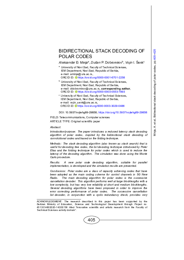 (PDF) Bidirectional stack decoding of polar codes