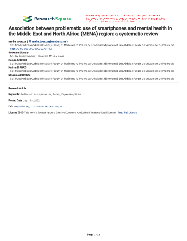 (PDF) Association between problematic use of smartphones and mental ...