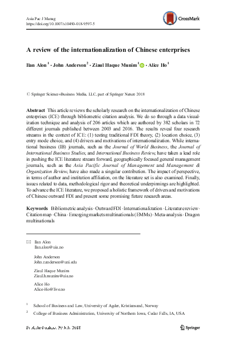 (PDF) A review of the internationalization of Chinese enterprises