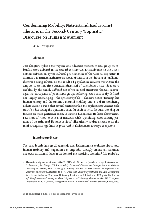 (PDF) Condemning Mobility: Nativist and Exclusionist Rhetoric in the ...