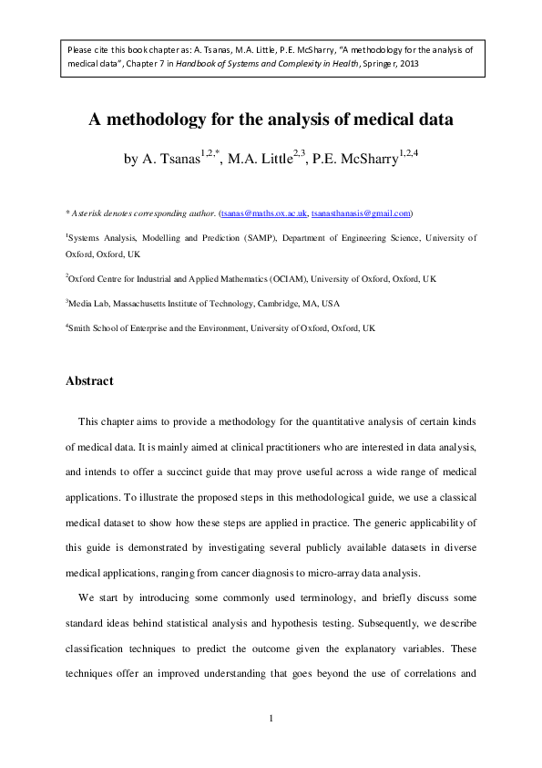 (PDF) A Methodology for the Analysis of Medical Data
