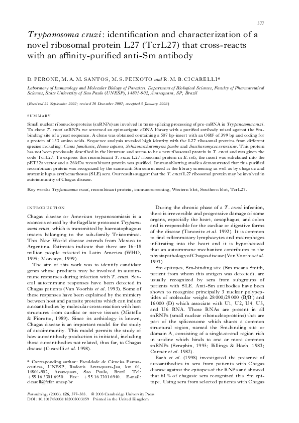 (PDF) Trypanosoma cruzi: identification and characterization of a novel ...