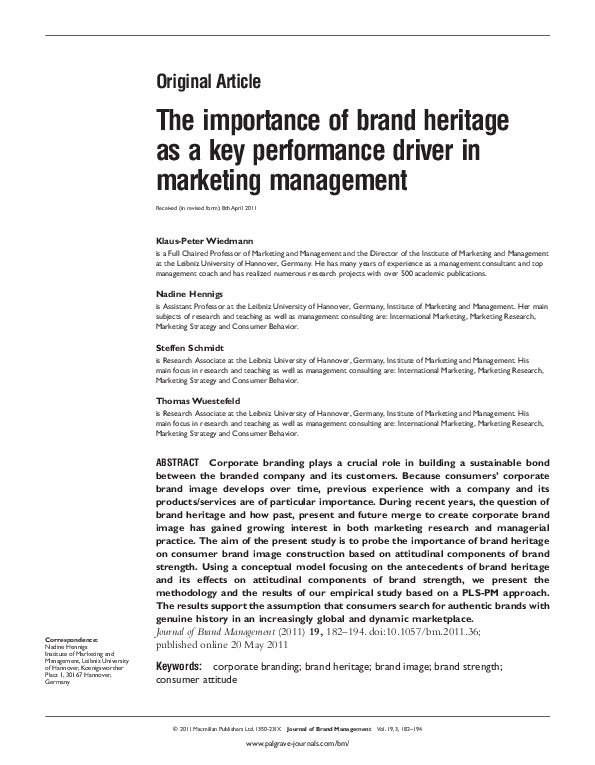 (PDF) The importance of brand heritage as a key performance driver in ...