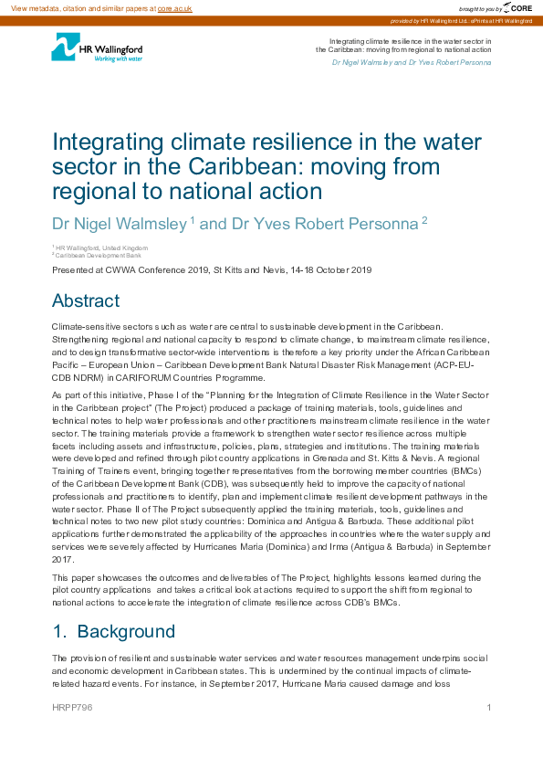 (PDF) Integrating climate resilience in the water sector in the ...