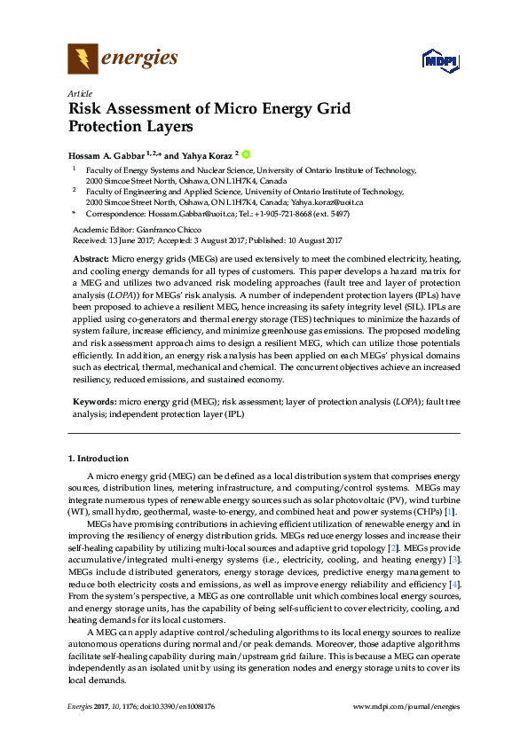 (PDF) Risk Assessment of Micro Energy Grid Protection Layers