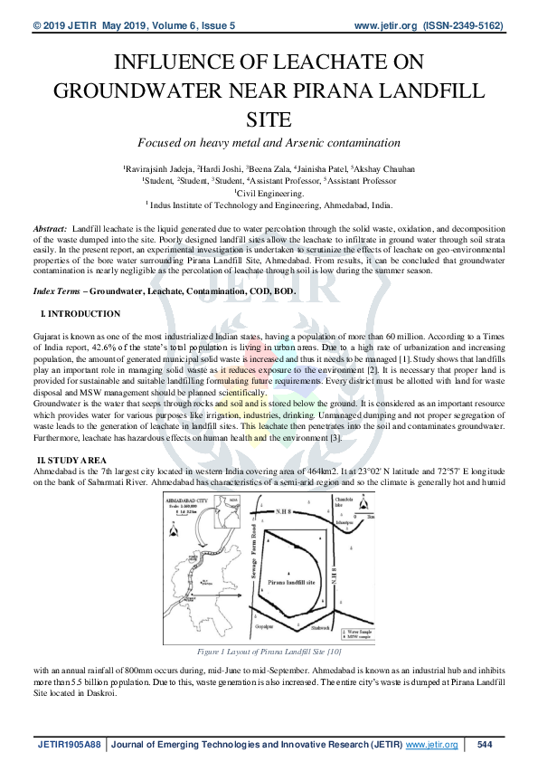 (PDF) INFLUENCE OF LEACHATE ON GROUNDWATER NEAR PIRANA LANDFILL SITE ...