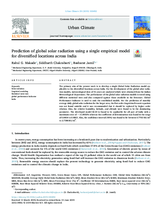 (PDF) Prediction of global solar radiation using a single empirical ...