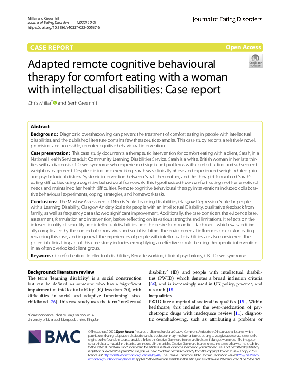 (PDF) Adapted remote cognitive behavioural therapy for comfort eating ...