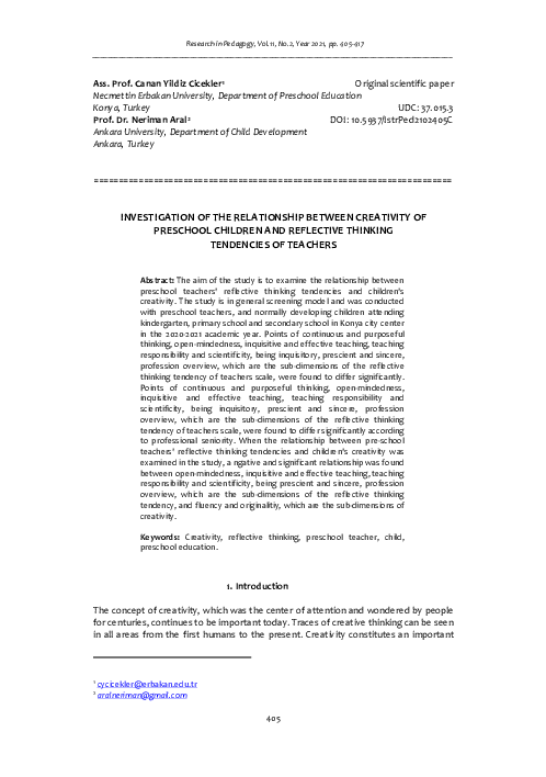 (PDF) Investigation of the relationship between creativity of preschool ...