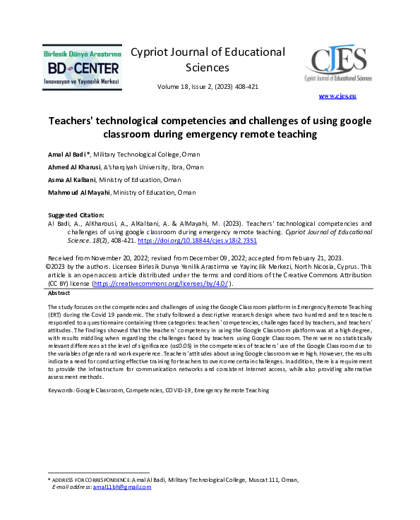 (PDF) Teachers' technological competencies and challenges of using ...