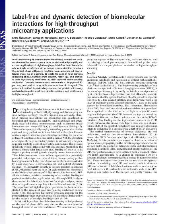 (PDF) Label-free and dynamic detection of biomolecular interactions for ...