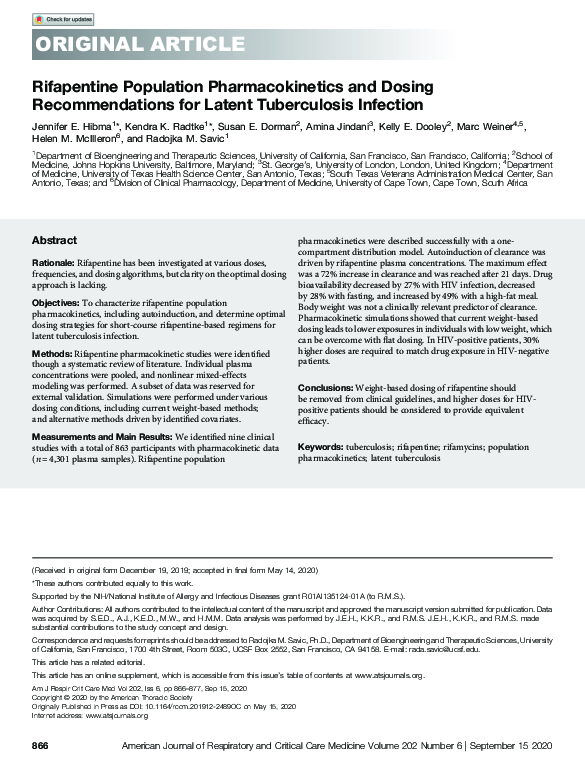 (PDF) Rifapentine Population Pharmacokinetics and Dosing ...