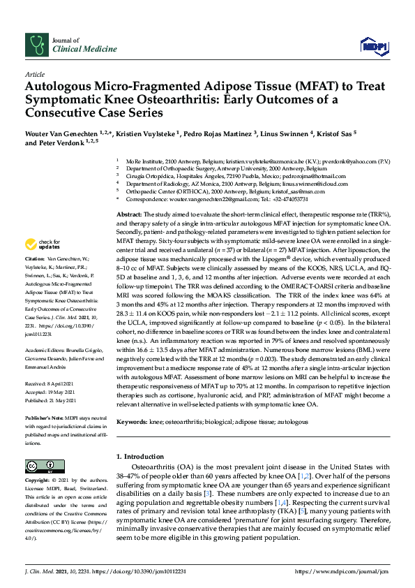 (PDF) Autologous Micro-Fragmented Adipose Tissue (MFAT) to Treat ...