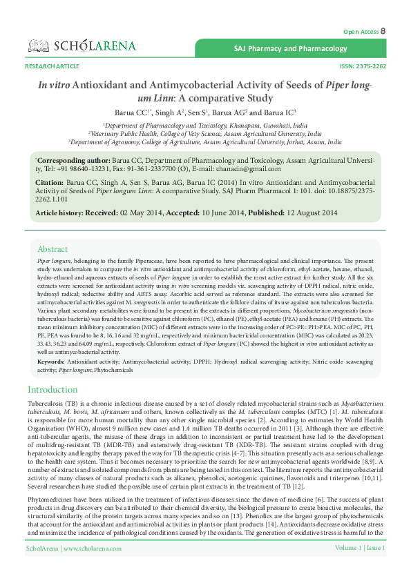 (PDF) In vitro Antioxidant and Antimycobacterial Activity of Seeds of ...