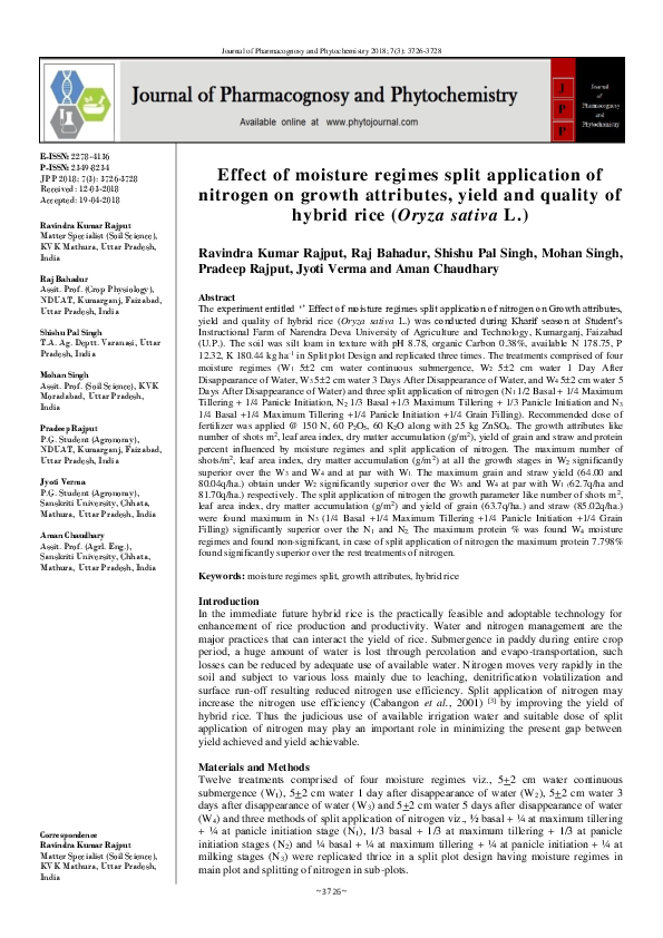 (PDF) Effect of moisture regimes split application of nitrogen on ...