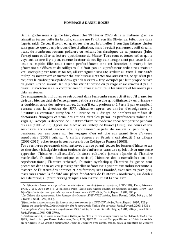 (DOC) HOMMAGE À DANIEL ROCHE