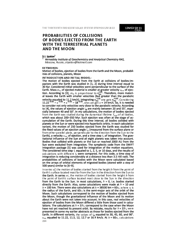 (PDF) PROBABILITIES OF COLLISIONS OF BODIES EJECTED FROM THE EARTH WITH ...