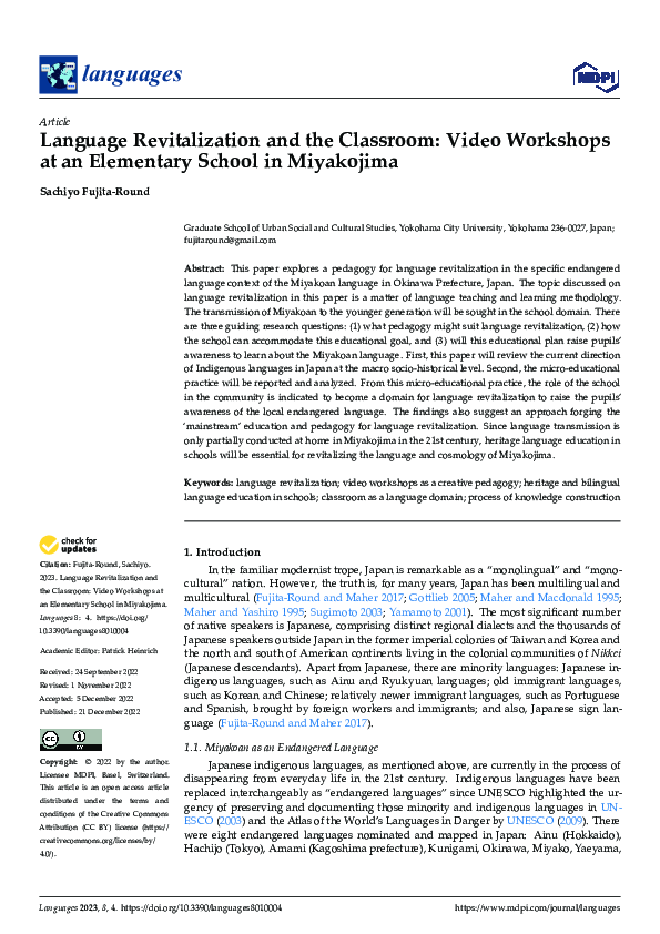 (PDF) Language Revitalization and the Classroom: Video Workshops at an ...