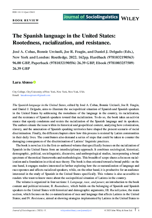 (PDF) Review of The Spanish language in the United States: Rootedness ...