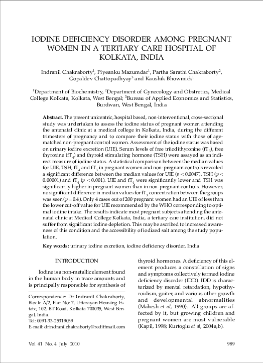 (PDF) Iodine deficiency disorder among pregnant women in a tertiary ...