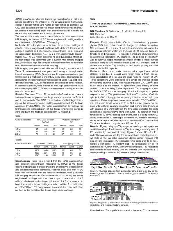 (PDF) 425 T1rho ASSESSMENT OF HUMAN CARTILAGE IMPACT INJURY MODEL