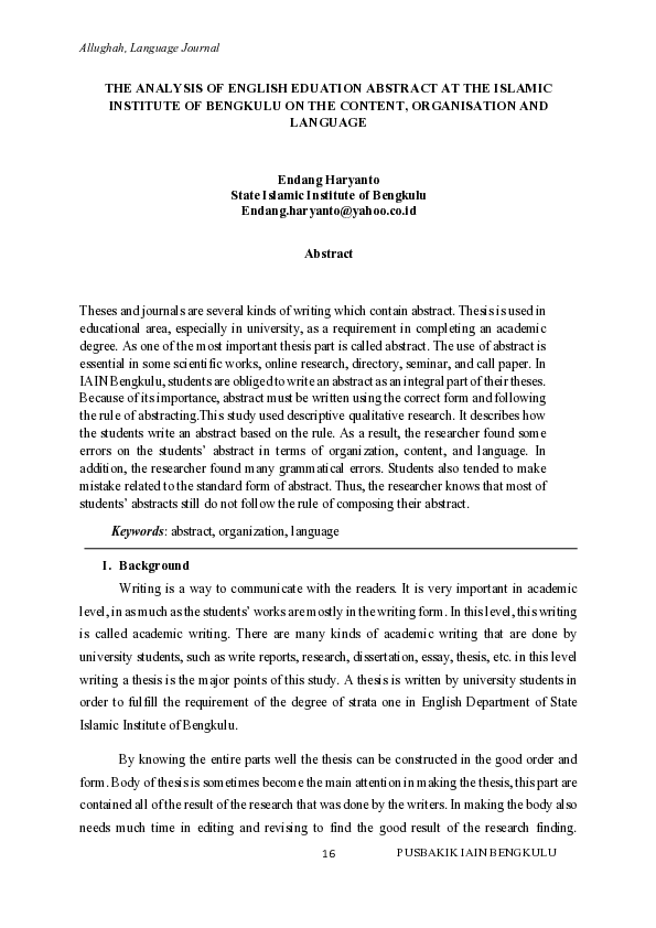 (PDF) The Analysis of English Eduation Abstract at the Islamic ...