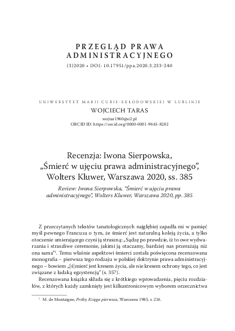 (PDF) Review: Iwona Sierpowska, “Śmierć w ujęciu prawa