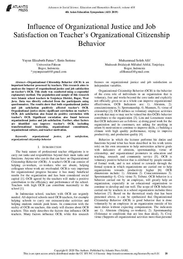 (PDF) Influence of Organizational Justice and Job Satisfaction on ...