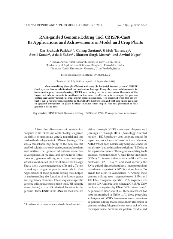(PDF) RNA-guided Genome Editing Tool CRISPR-Cas9: Its Applications and ...