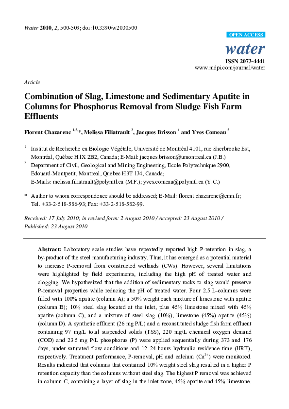 (PDF) Combination of Slag, Limestone and Sedimentary Apatite in Columns ...