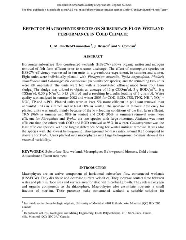 (PDF) Effect of Macrophyte Species on Subsurface Flow Wetland ...