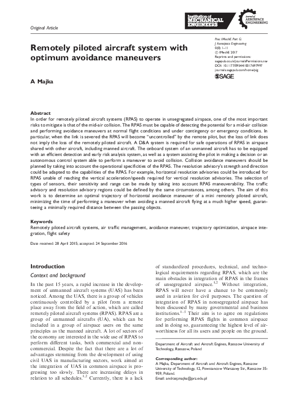 (PDF) Remotely piloted aircraft system with optimum avoidance maneuvers