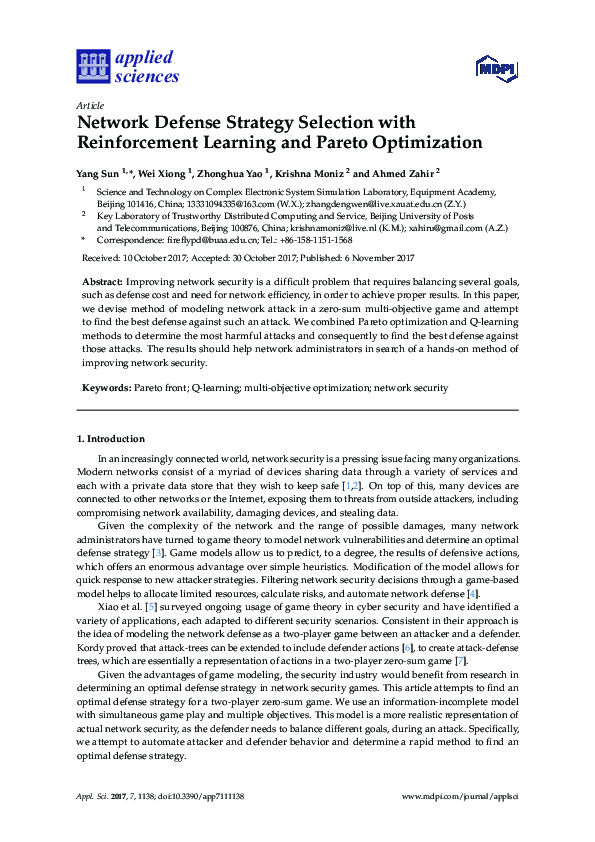 (PDF) Network Defense Strategy Selection with Reinforcement Learning ...
