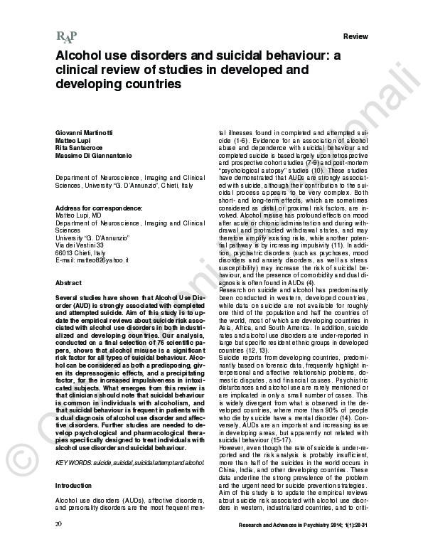 (PDF) Alcohol use disorders and suicidal behaviour: a clinical review ...