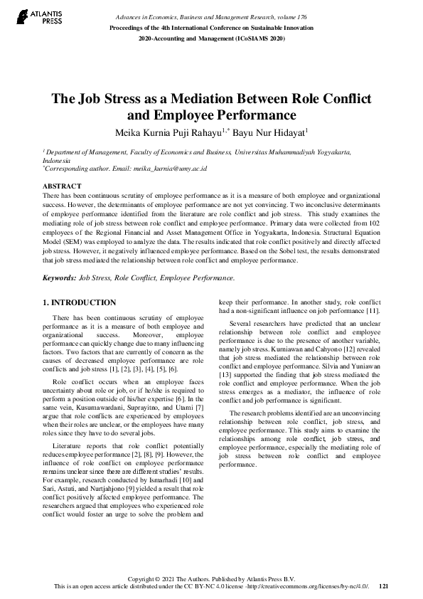 (PDF) The Job Stress as a Mediation Between Role Conflict and Employee ...