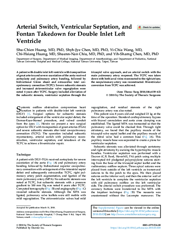 (PDF) Arterial Switch, Ventricular Septation and Fontan Takedown for ...