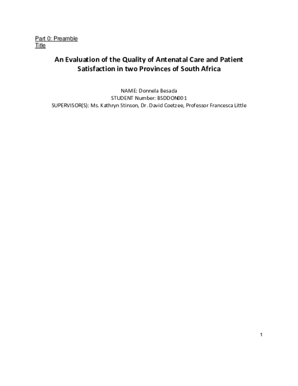 (PDF) An evaluation of the quality of antenatal care and patient ...
