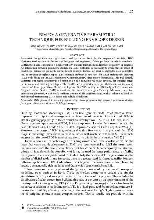 (PDF) Bimpo: A Generative Parametric Technique for Building Envelope Design