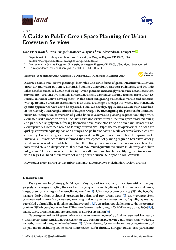(PDF) A Guide to Public Green Space Planning for Urban Ecosystem Services