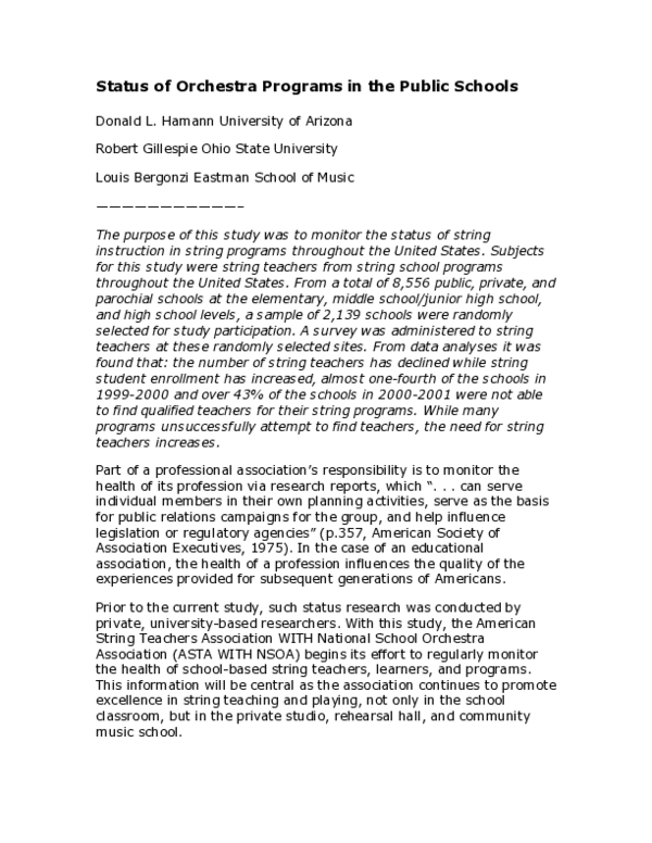 (PDF) The Status of Orchestra Programs in the Public Schools