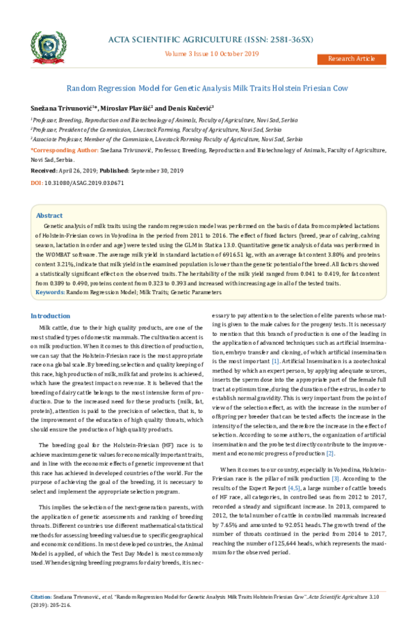 (PDF) Random Regression Model for Genetic Analysis Milk Traits Holstein ...