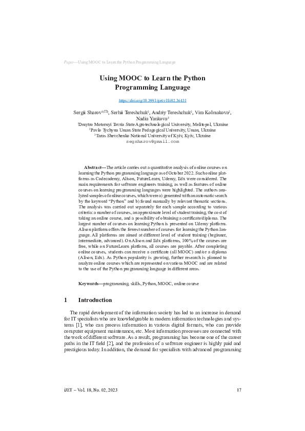 (PDF) Using MOOC to Learn the Python Programming Language