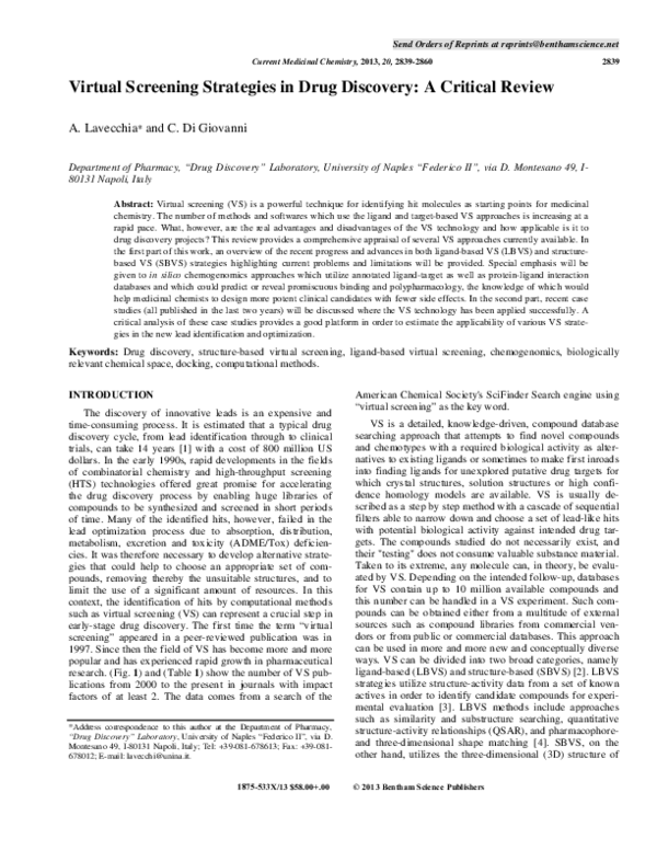 (PDF) Virtual Screening Strategies in Drug Discovery: A Critical Review