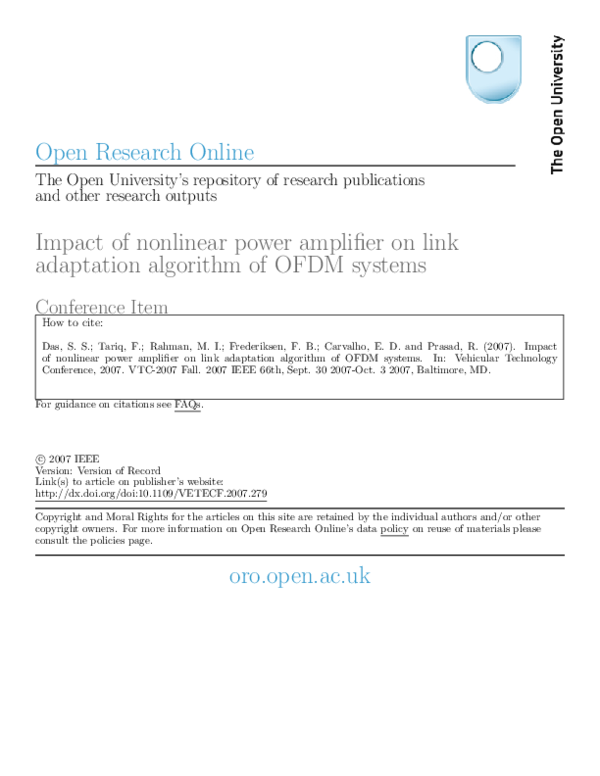 (PDF) Nonlinear Amplifier Effects on OFDM Adaptation