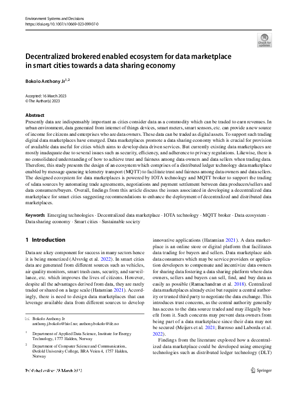 (PDF) Decentralized brokered enabled ecosystem for data marketplace in ...