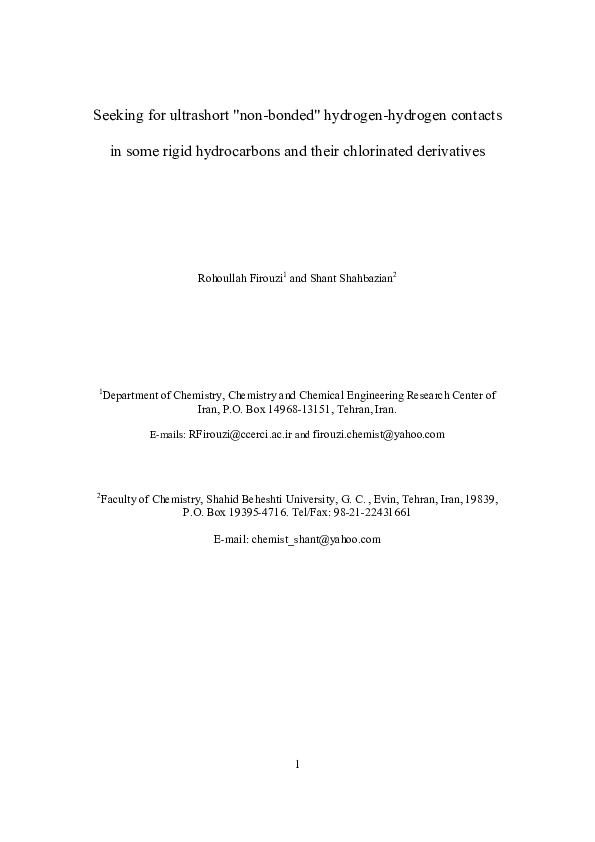 Seeking for ultrashort “non-bonded” hydrogen–hydrogen contacts in some rigid hydrocarbons and their chlorinated derivatives