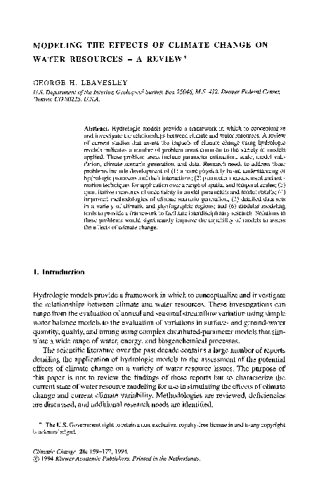 (PDF) Modeling the effects of climate change on water resources - a review