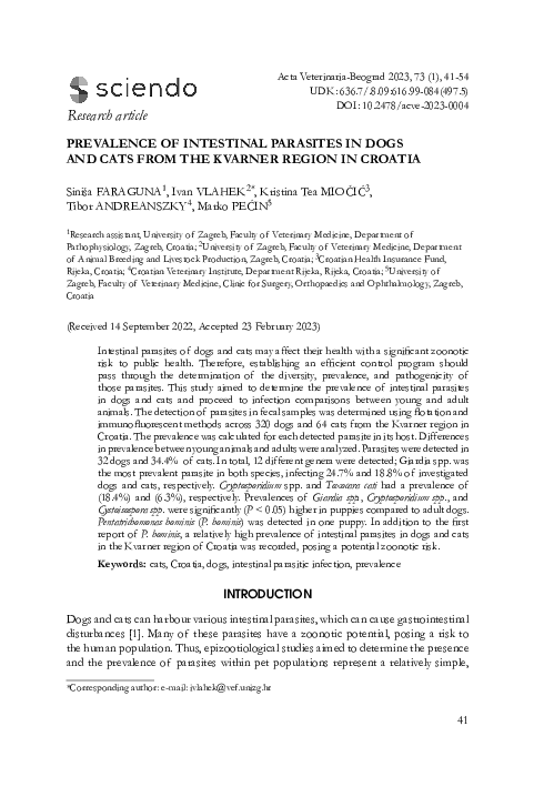 (PDF) Prevalence of Intestinal Parasites in Dogs and Cats from the ...