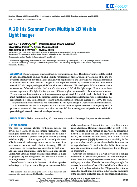 (PDF) A 3D Iris Scanner From Multiple 2D Visible Light Images